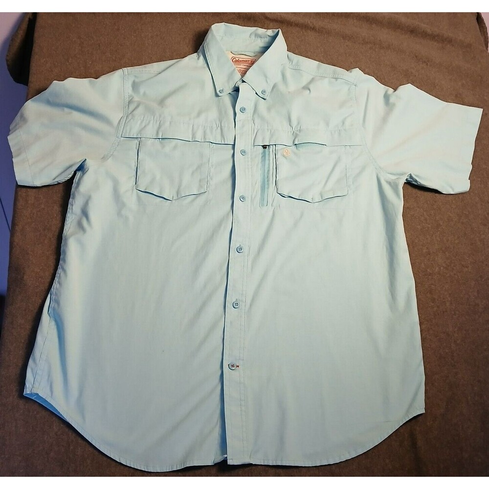 Coleman Vented Short Sleeve Button-Up Baby Blue Fishing Shirt XL
